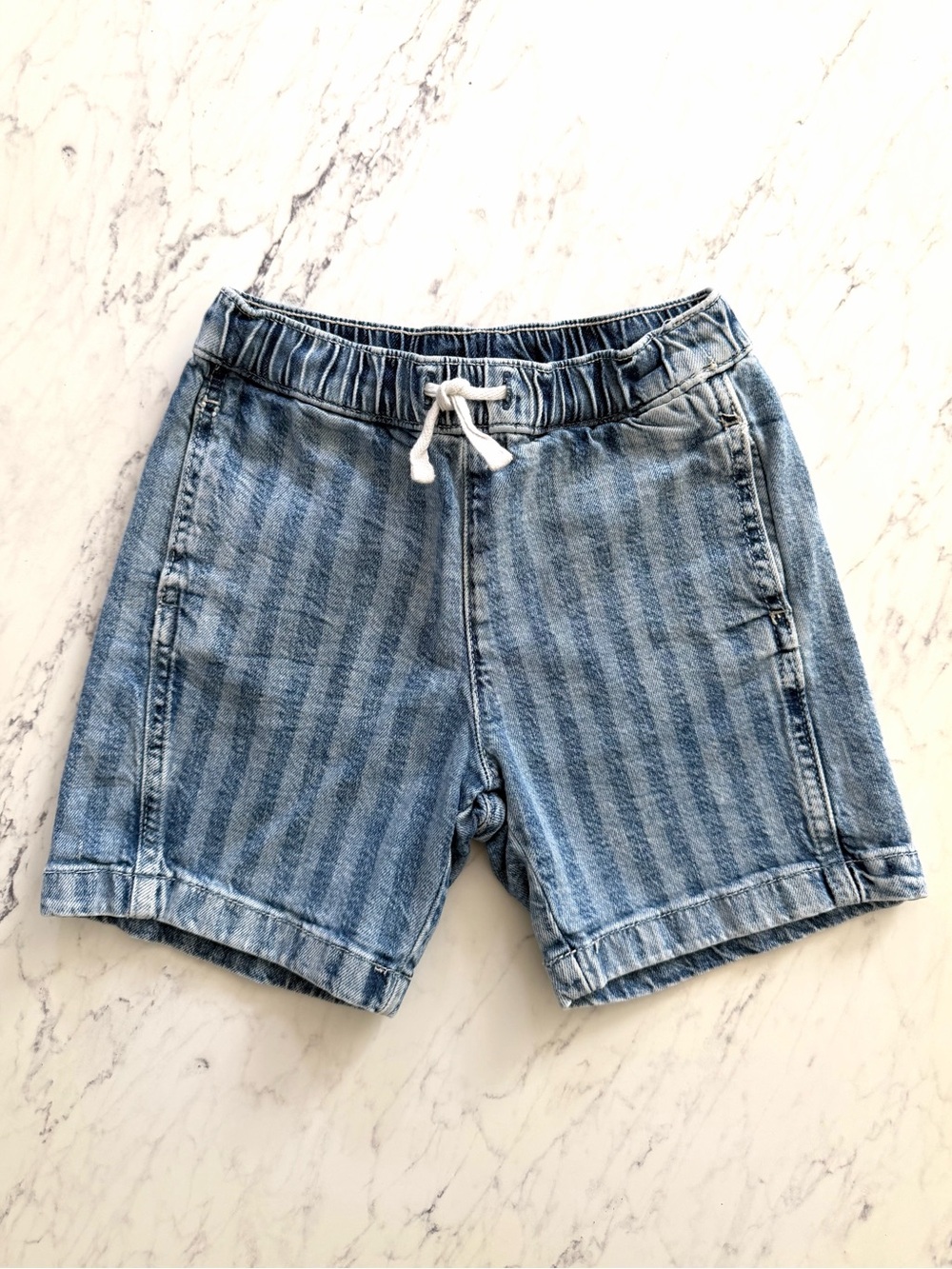 H&M Light Blue Striped Denim Drawstring Shorts, Size 4T